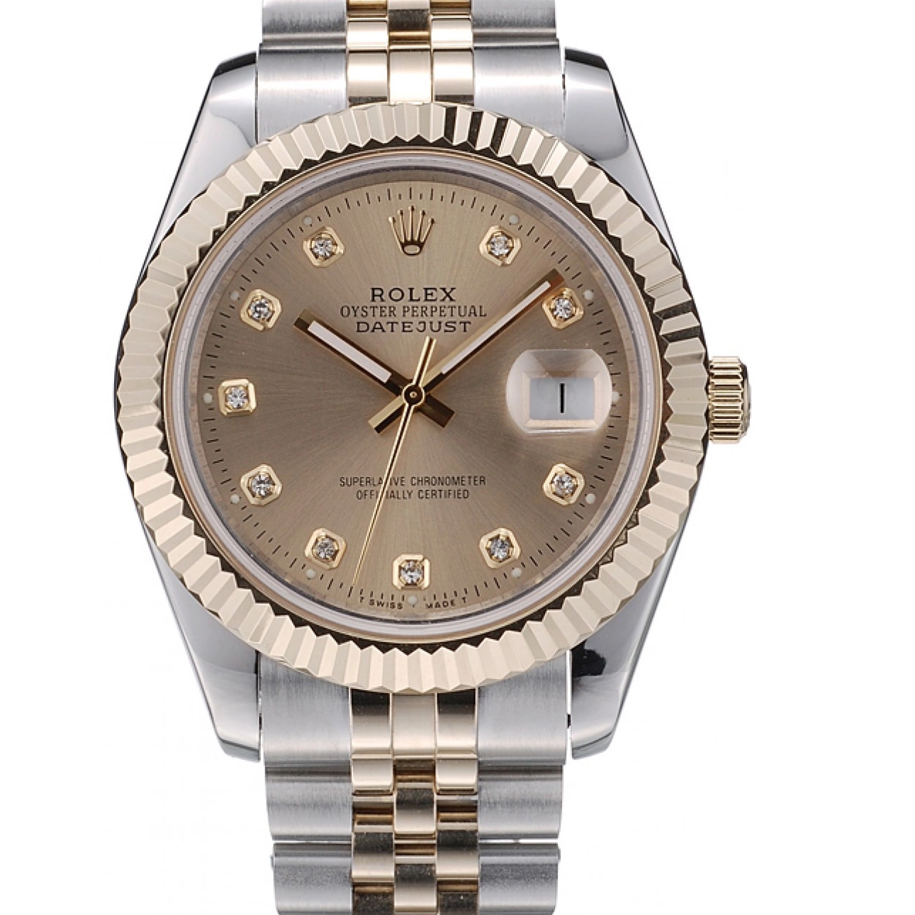 Good Copy Rolex Watches Stainless 41978 Gold Ribbed Steel Goldish Bezel Rolex Dial DateJust 0729
